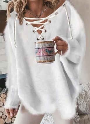 V Neck Mohair Casual Tunic Sweater