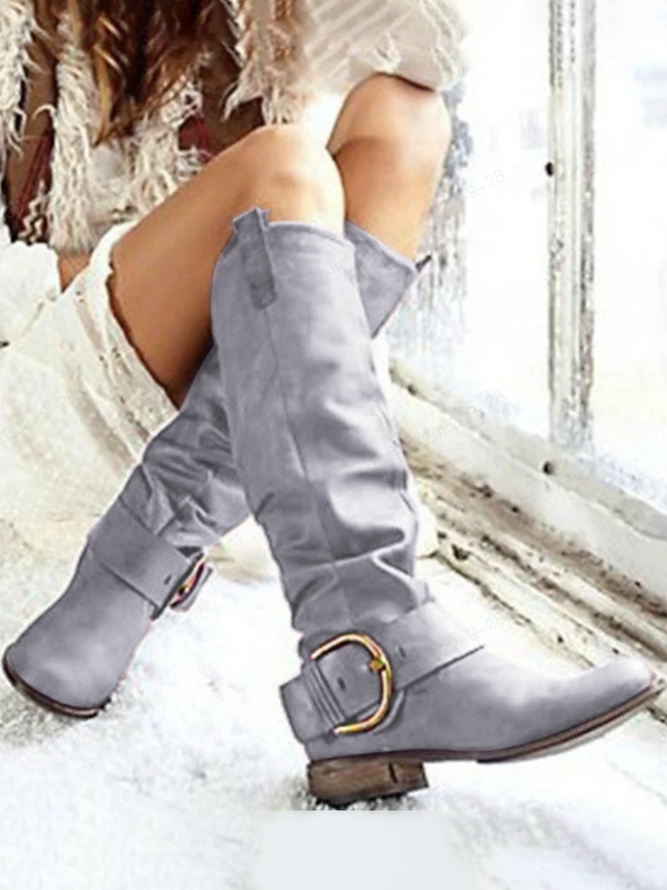 Flat Heel Leather Boots | zolucky