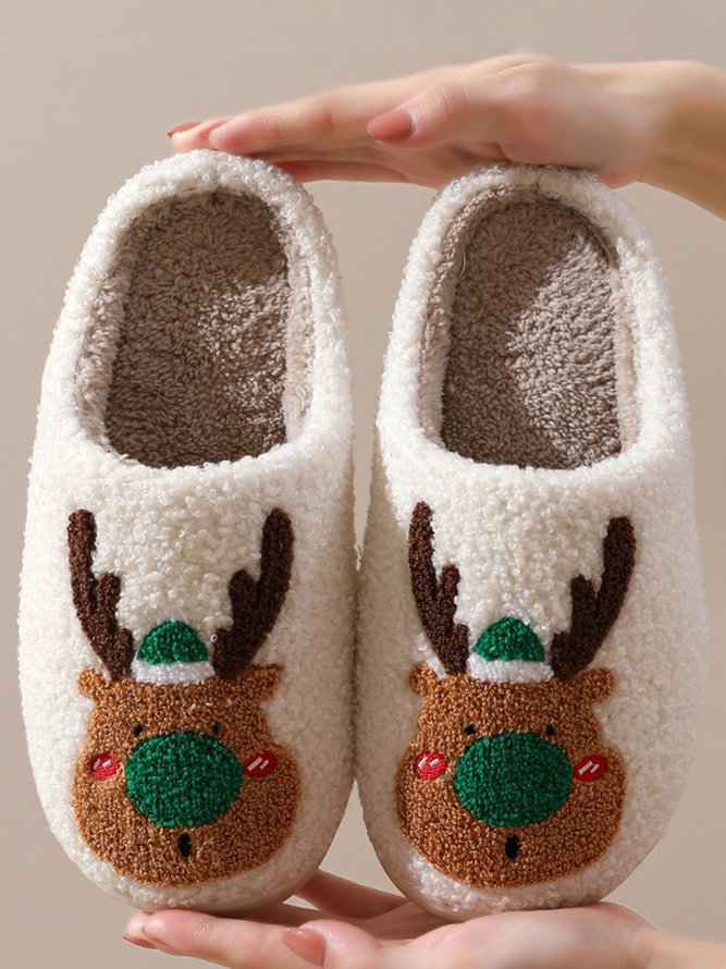 Christmas Elk Warm Furry Slippers Xmas Slippers