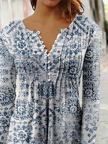 Casual Ethnic Notched Long sleeve Top TUNIC