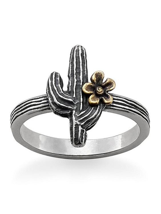 Western Vintage Distressed Silver Cactus Ring