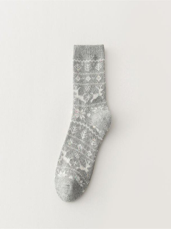 Casual Retro Style Elk Snowflake Socks Christmas Party Accessories Everyday Matching Xmas Socks