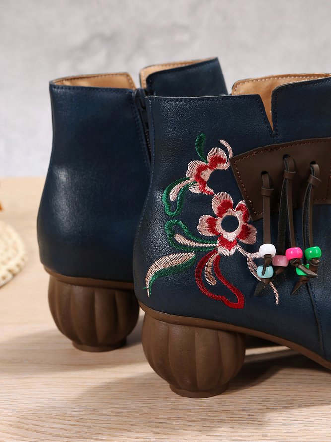 Ethnic Floral Tassel Shaped Heel Boots