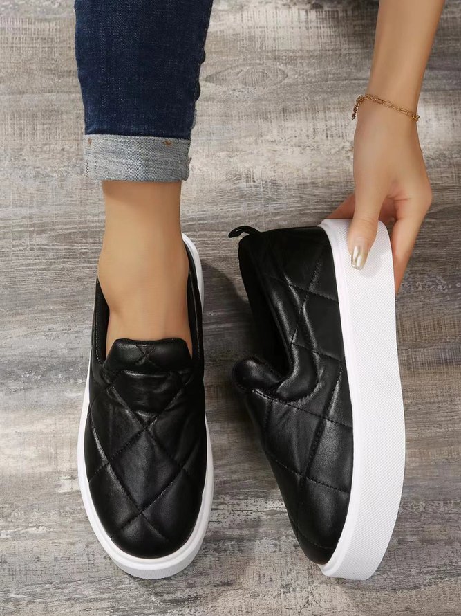 Plus Size Quilted Slip On Platform Shoes
