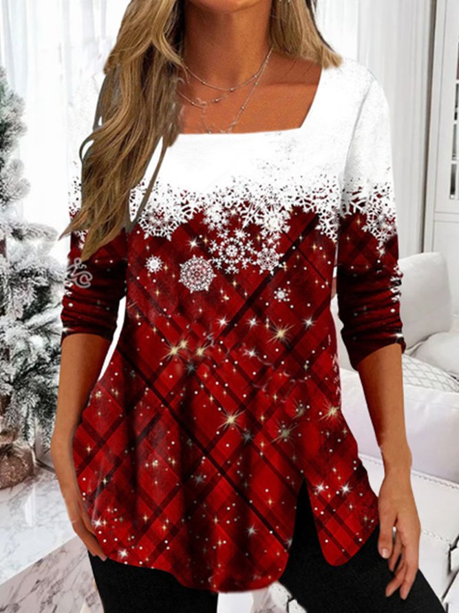 Christmas Square Neck Jersey T-Shirt Xmas T-shirt