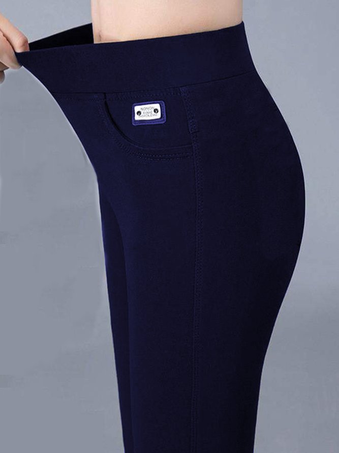 Casual Plain Autumn Jersey Mid Waist Standard Slim fit Pants Long Regular Size Leggings for Women