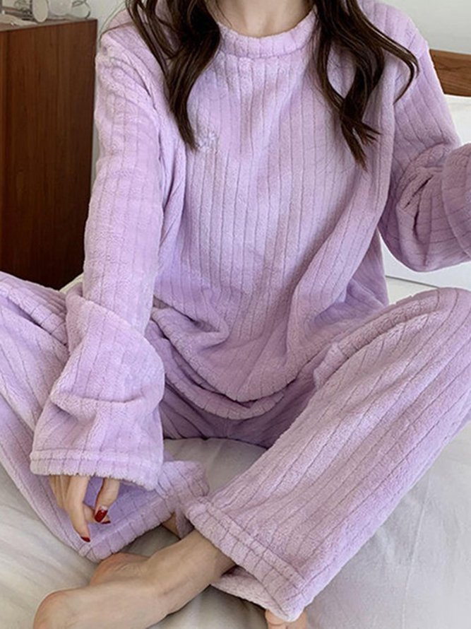 Flannel Thermal Pajamas Long Sleeve Pants Homewear Set