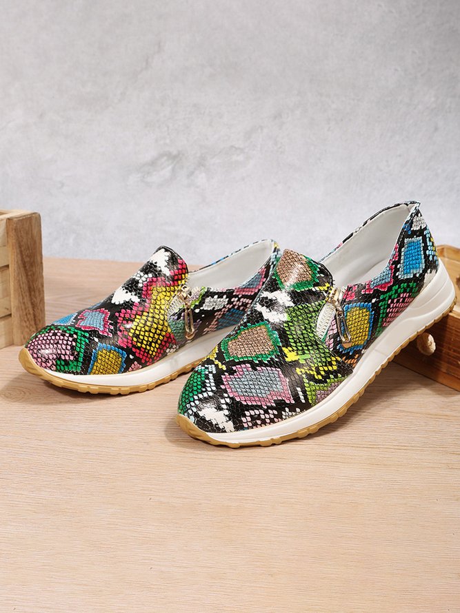 Women's Casual Printing Zip Up Flat Shoes