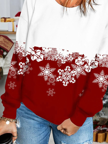 Christmas Snowflake Long Sleeve Casual Crew Neck Sweatshirt Xmas Hoodies