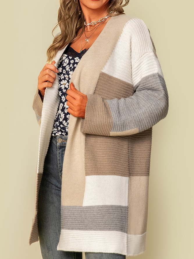 Color-Block Casual Acrylic Sweater coat