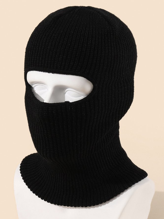 Casual Single Hole Mask Knitted Solid Color Cotton One Piece Hat Autumn Winter Warm Ski Outdoor Sports Accessories