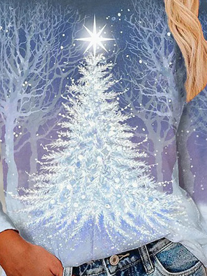 Christmas Tree Long Sleeve Crew Neck Casual T-Shirt