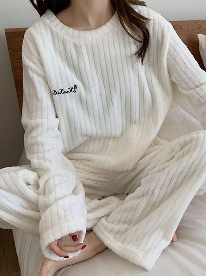 Flannel Thermal Pajamas Long Sleeve Pants Homewear Set