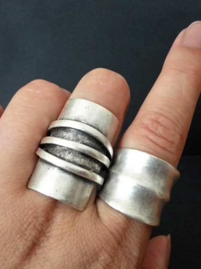 Vintage Silver Distressed Line Pattern Ring Ethnic Jewelry