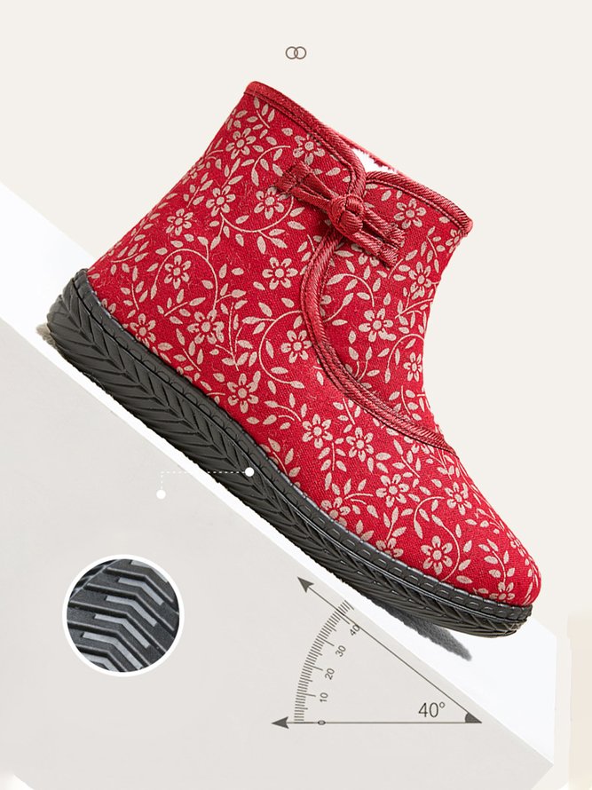 Ethnic Style Plant Graphics Warm Plus Velvet Outdoor Snow Boots