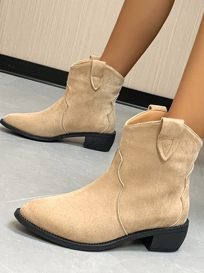 Vintage Suede Pointed Toe Chunky Heel Cowboy Boots