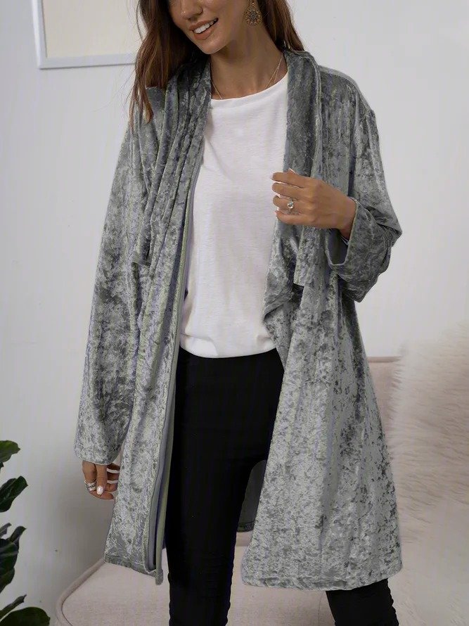 Long Sleeve Velvet Casual Plain Cardigan