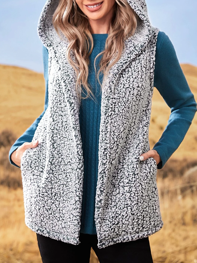 Casual Hoodie Fluff/Granular Fleece Fabric Loose Vest
