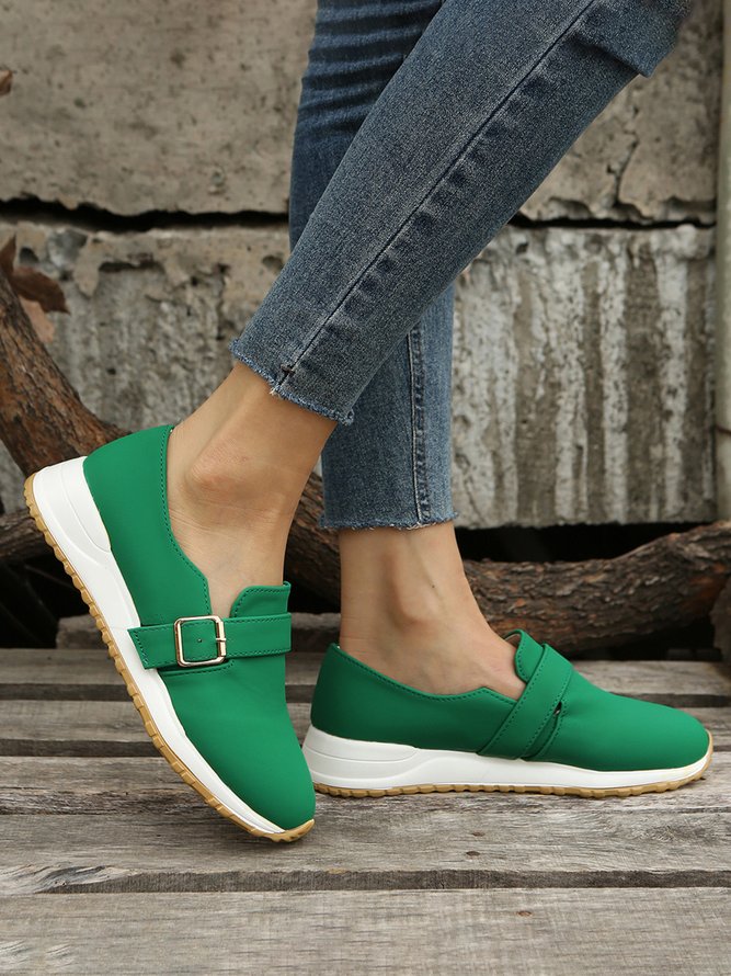 Casual Plain Color Buckle Strap Slip On Flat Sneakers