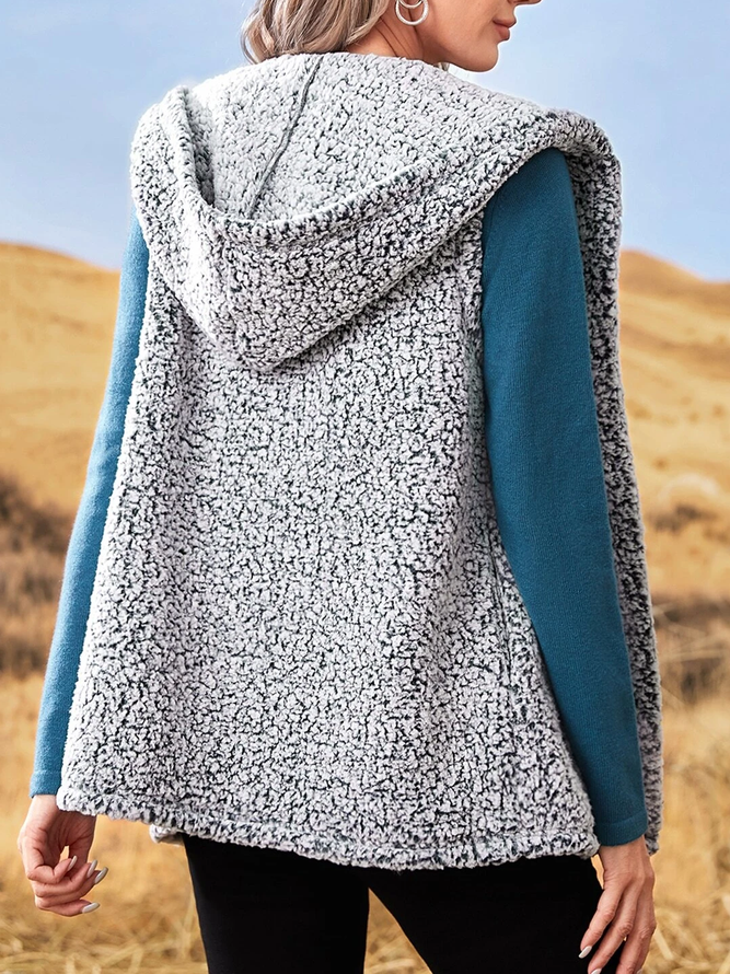 Casual Hoodie Fluff/Granular Fleece Fabric Loose Vest
