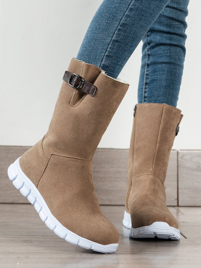 Plus Size Plain Warm Lined Slip On Snow Boots