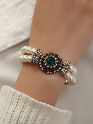 Vintage Pearl Beaded Diamond Geometric Pattern Multilayer Bracelet Ethnic Jewelry