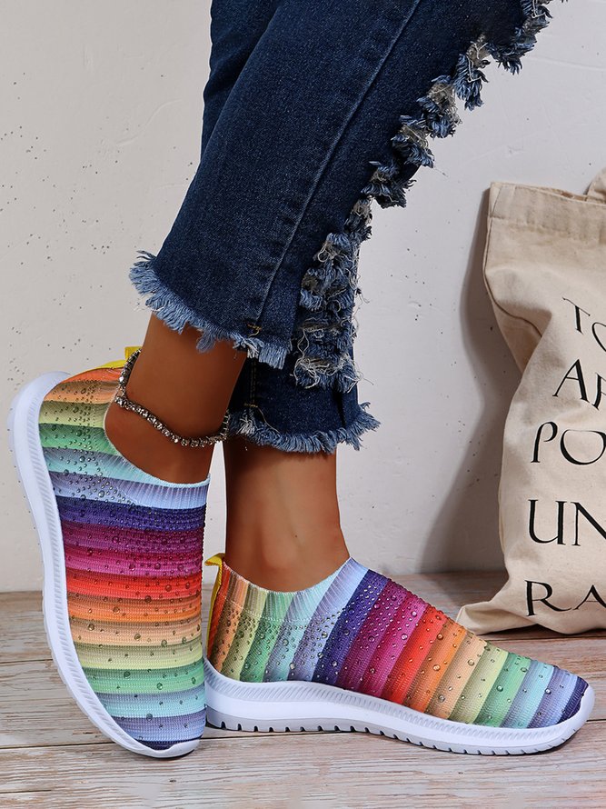 Rainbow Stripe Rhinestone Flyknit Sneakers