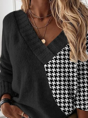 Casual V Neck Long sleeve Loose Sweater