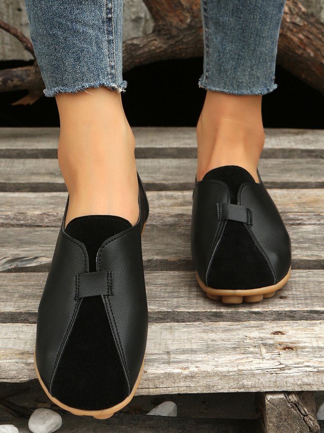 Vintage Casual Anti-Suede Panel Flats