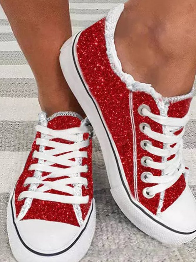 Christmas Red Shiny Lightweight Glitter Canvas Shoes Xmas Shoes