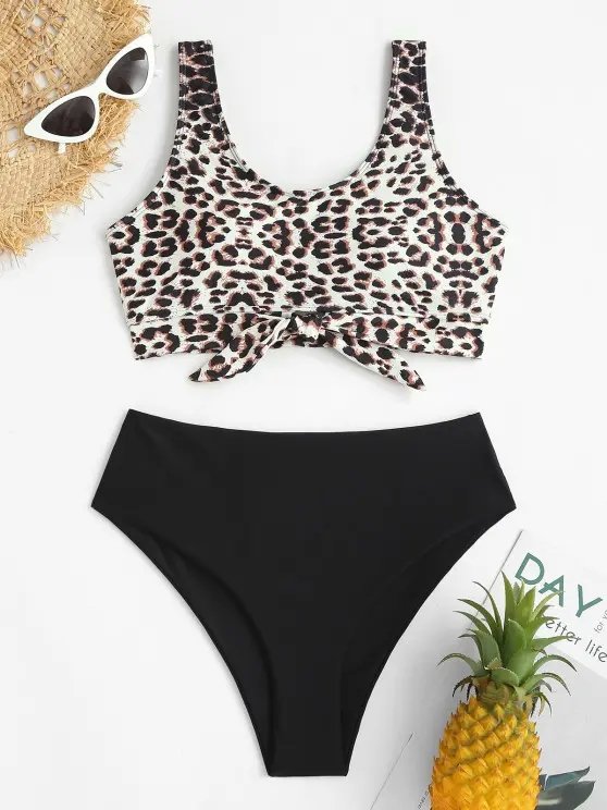 Sexy Leopard Printing Scoop Neck Bikinis Two-Piece Set