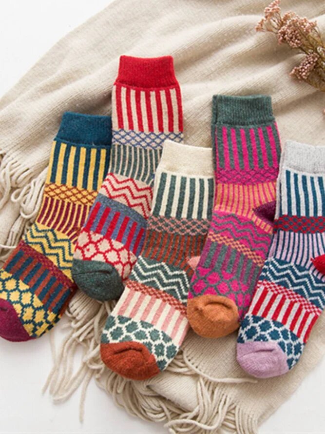 Casual Striped Ethnic Pattern Socks Set Everyday Basics Accessory
