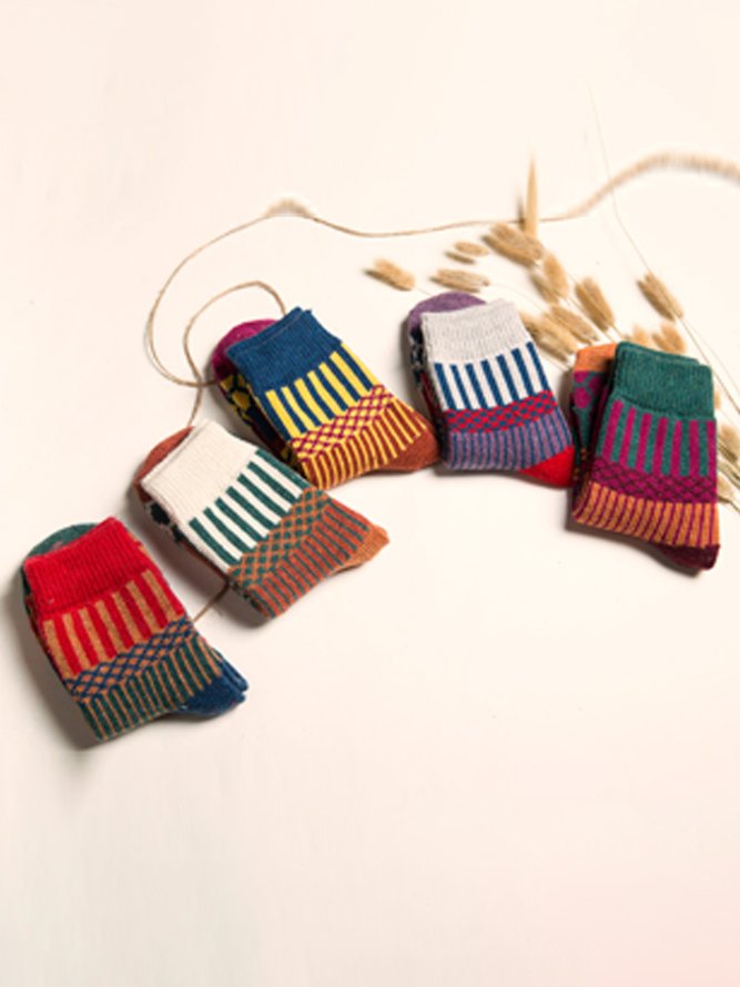 Casual Striped Ethnic Pattern Socks Set Everyday Basics Accessory
