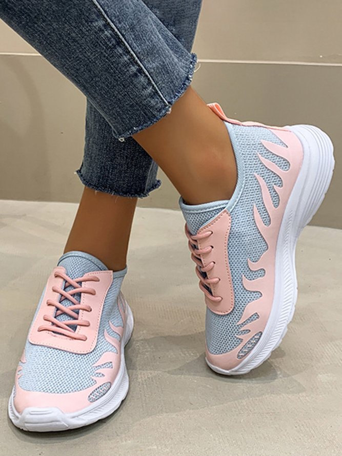 Breathable Color Block Lace-Up Sports Sneakers