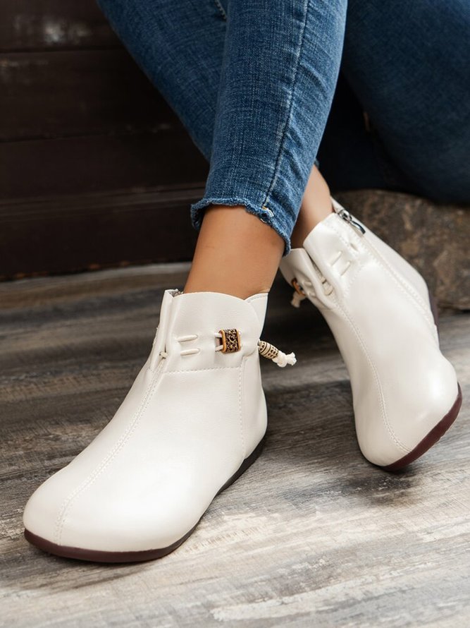Womens's Plain Vintage Beading Zip Up Boots