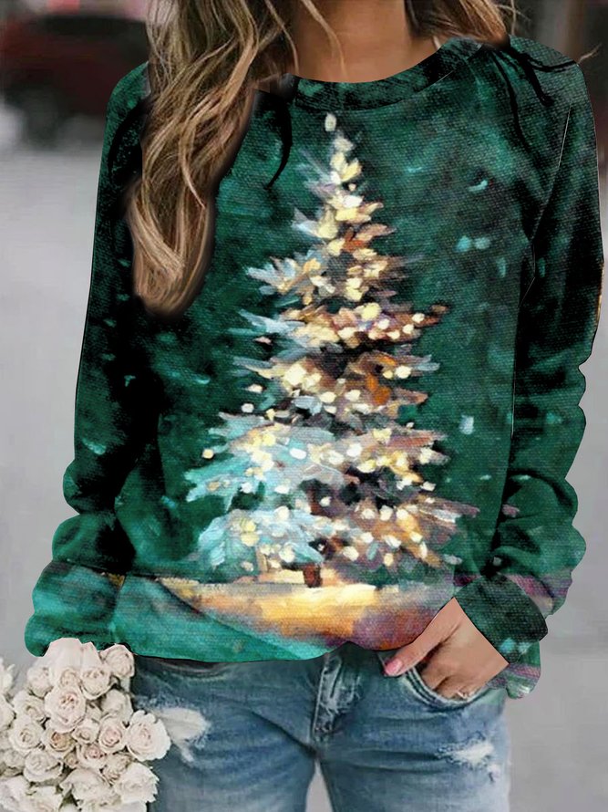 Casual Abstract Christmas Tree Crew Neck Sweatshirt