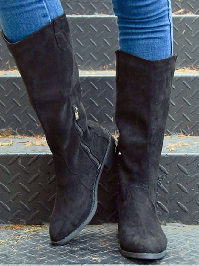 Women's Plus Size Plain Calf-High Boots with Size Zip