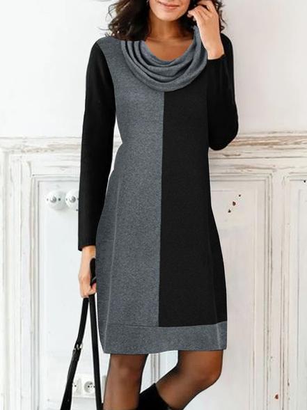 Loose Casual Long sleeve Color Block Dress