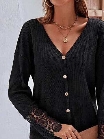 Lace Casual Loose V Neck Other Coat
