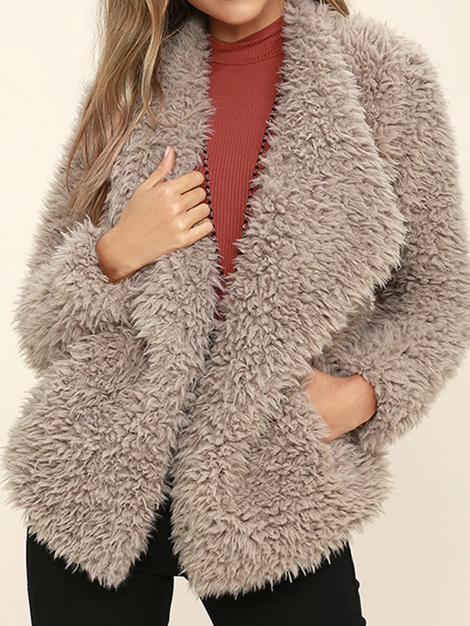 Loose Fluff/Granular Fleece Fabric Plain Casual Teddy Jacket zolucky
