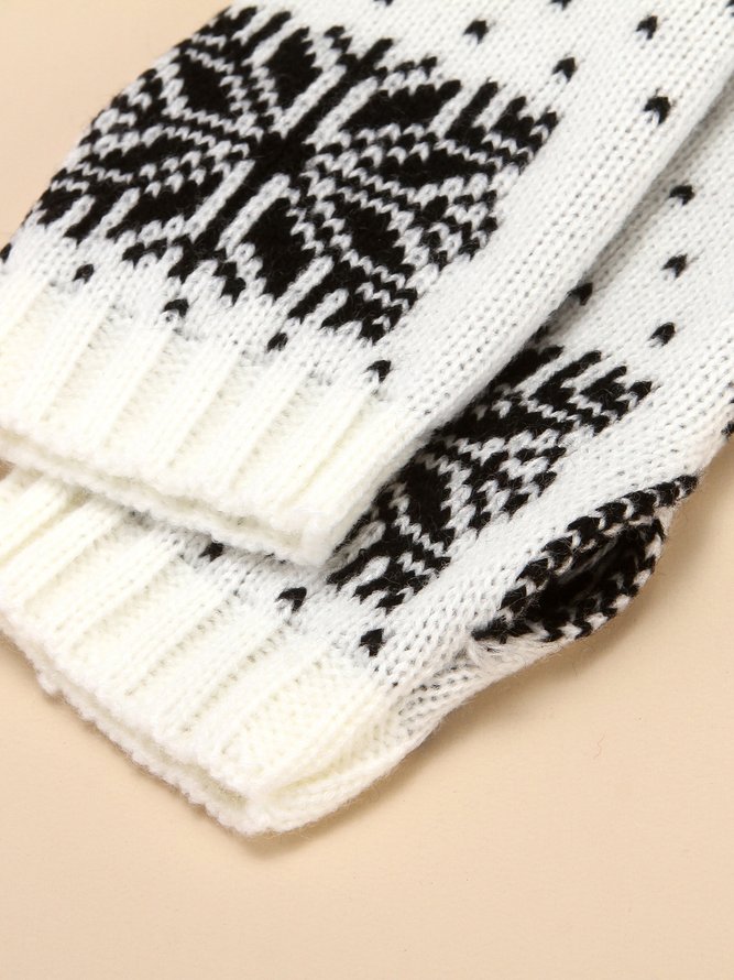 Casual Retro Snowflake Dot Pattern Half Finger Gloves Autumn and Winter Warm Clothes Matching Accessories