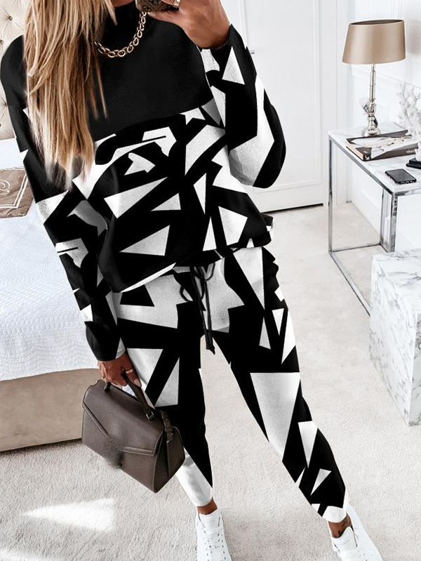 Jersey Casual Loose Crew Neck Two-Piece Set
