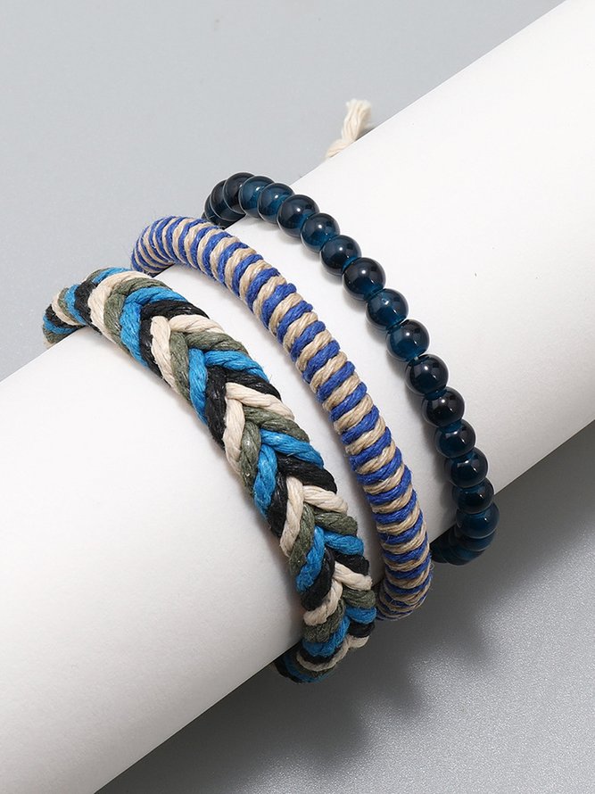 Casual Natural Crystal Beaded Woven Multilayer Bracelet Boho Jewelry Beach Vacation