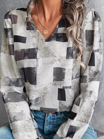 V Neck Loose Geometric Casual Top