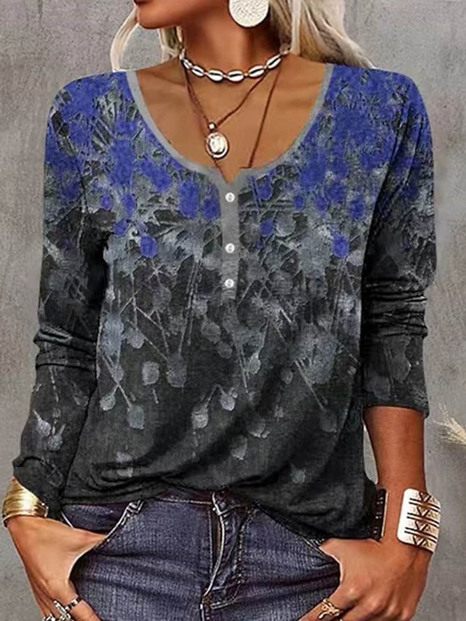 V Neck Casual Buckle Loose T-Shirt