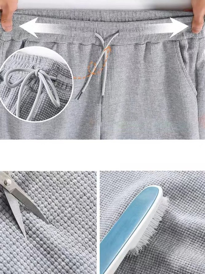 Plain Fluff/Granular Fleece Fabric Casual Fuzzy Sweatpants