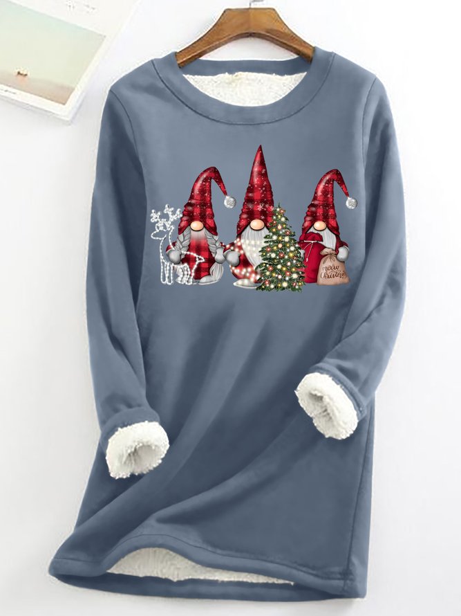 Women's Christmas Goblins Funny Graphic Print Warmth Fleece Sweatshirt Loose Christmas Crew Neck Casual Sweatshirt