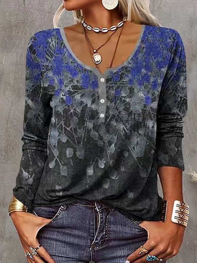 V Neck Casual Buckle Loose T-Shirt