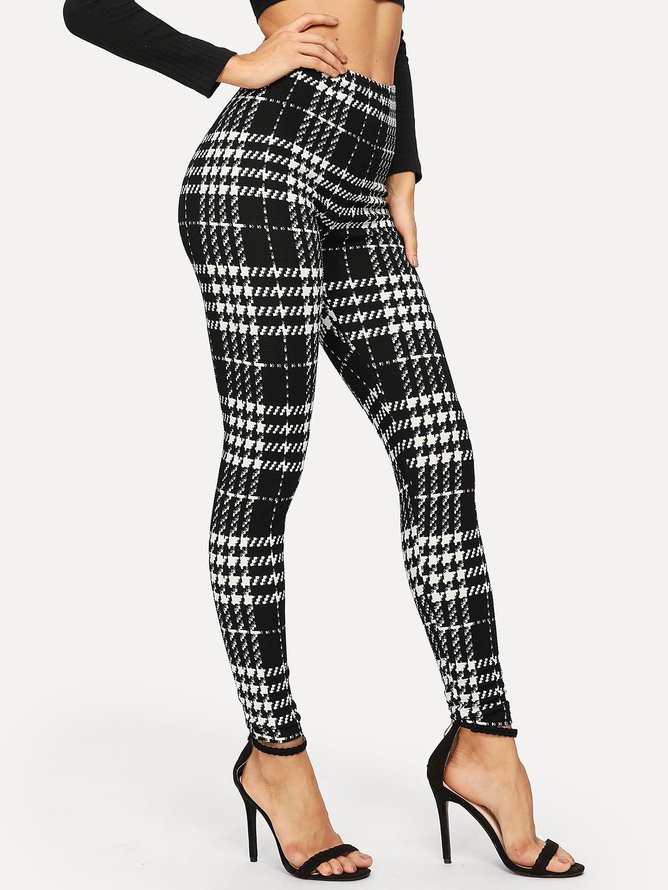 Jersey Casual Regular Fit Houndstooth Leggings