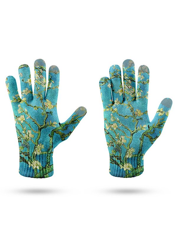 Casual Floral Starry Oil Painting Pattern Gloves Halloween Christmas Party Autumn Winter Warm Accessories Xmas Gloves